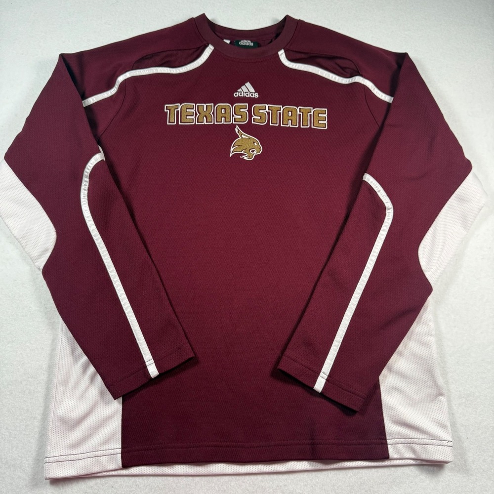 Adidas Texas State Bobcats Long Sleeve Shirt Mens Medium Maroon Climalite Sport
